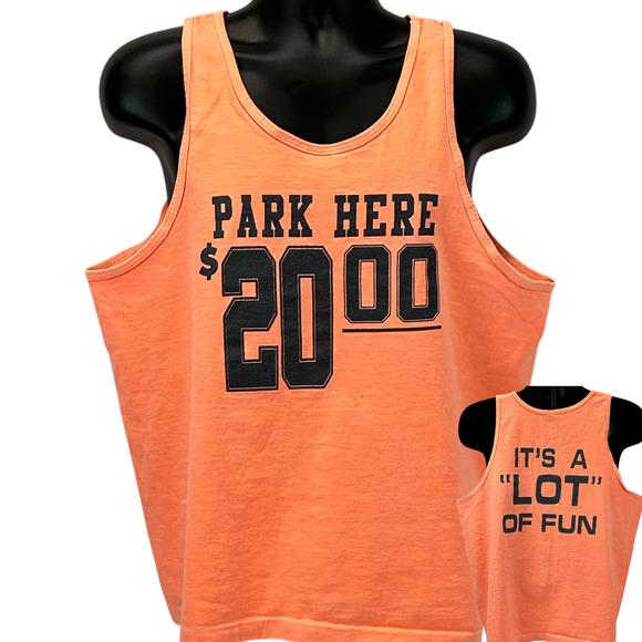 Fruit of the Loom Other - Vintage 90s Park Here Its A Lot of Fun Tank Top Shirt Parking USA Orange L Large